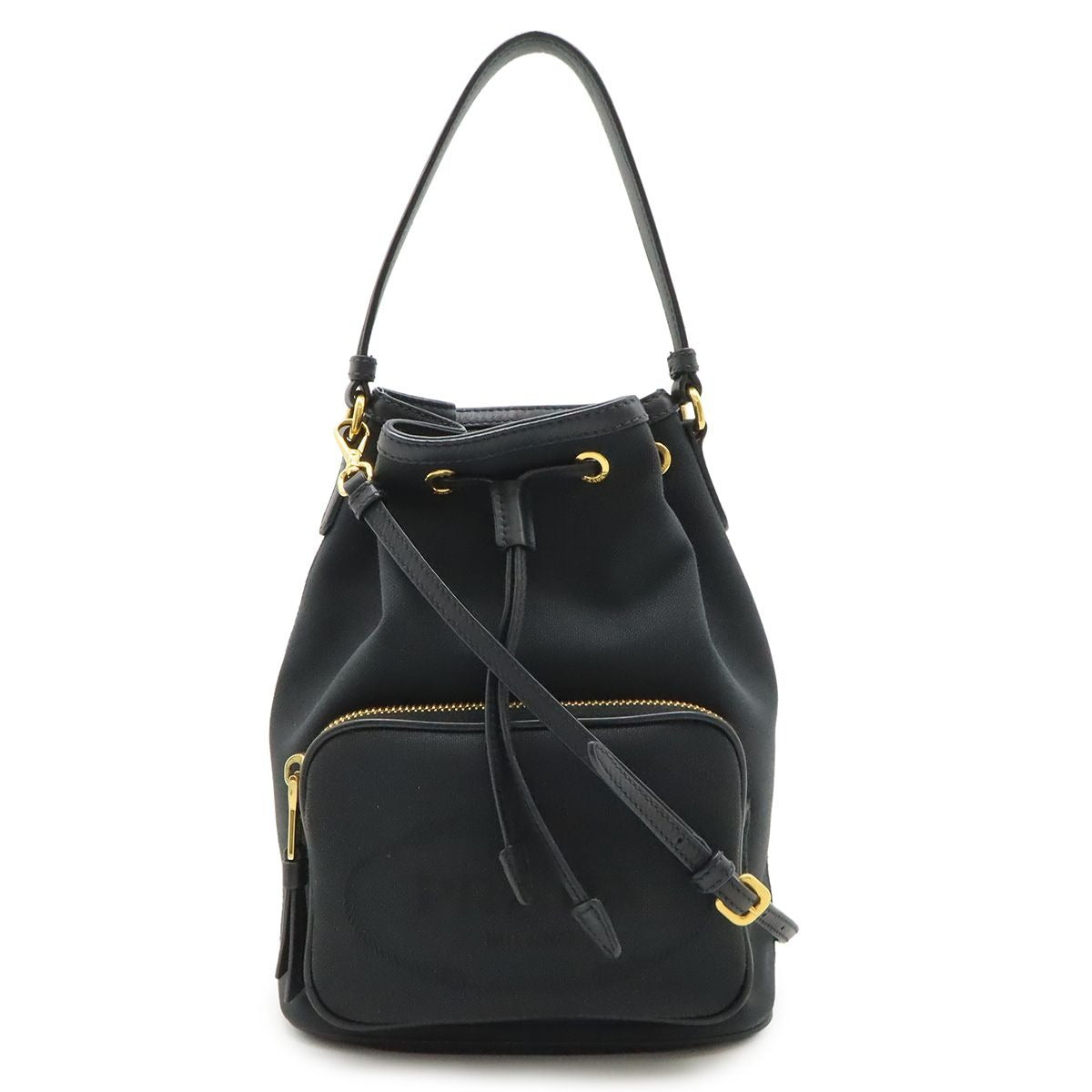 Prada Logo Jacquard Bucket Bag Drawstring 2-Way Canvas