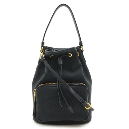 Prada Logo Jacquard Bucket Bag Drawstring 2-Way Canvas