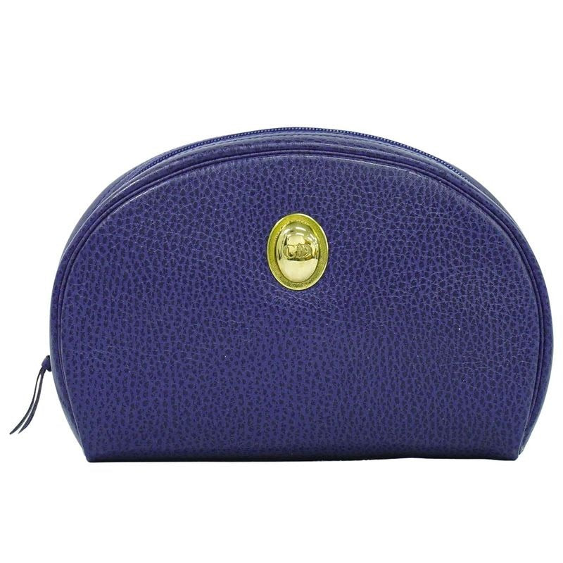 Christian Dior CD Logo Pouch Accessory Case Leather Blue Miscellaneous
