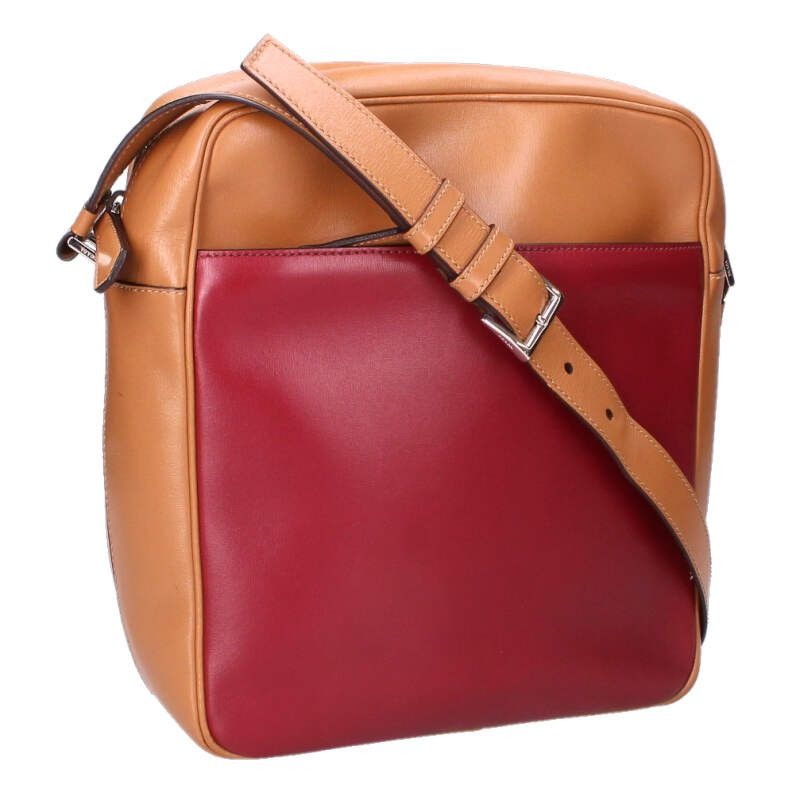 Prada Triangle Logo Plate Bicolor Leather Shoulder Bag Men's