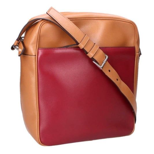 Prada Triangle Logo Plate Bicolor Leather Shoulder Bag