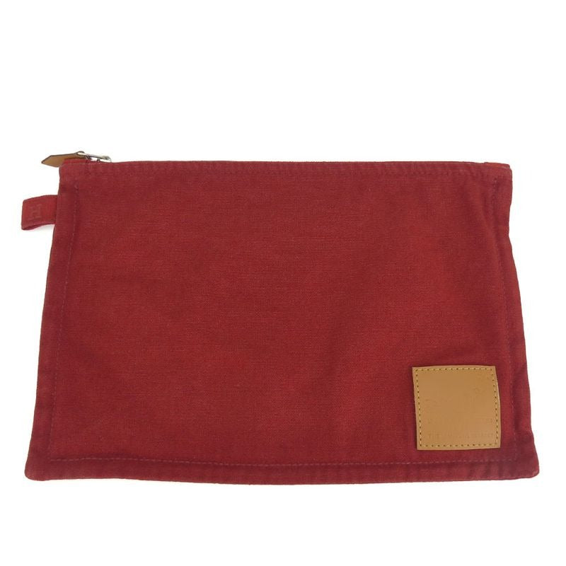 Hermes Pouch Bora Cotton Leather Bordeaux Enji Silver Hardware Flat Multi