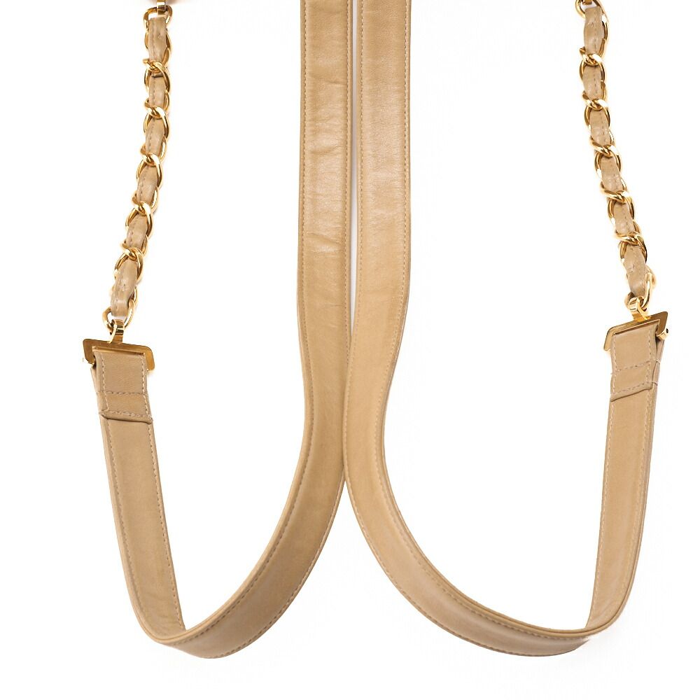 Chanel Shoulder Bag Backpack Bag Lambskin Matelasse Turnlock Beige With Gold