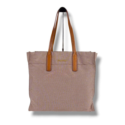 Miu Miu Canvas Tote Leather Handle Red Brown Check Gold Shoulder Bag