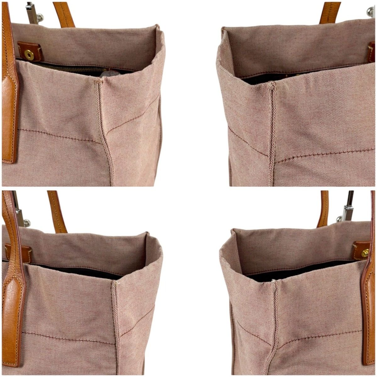 Miu Miu Canvas Tote Leather Handle Red Brown Check Gold Shoulder Bag — view 4