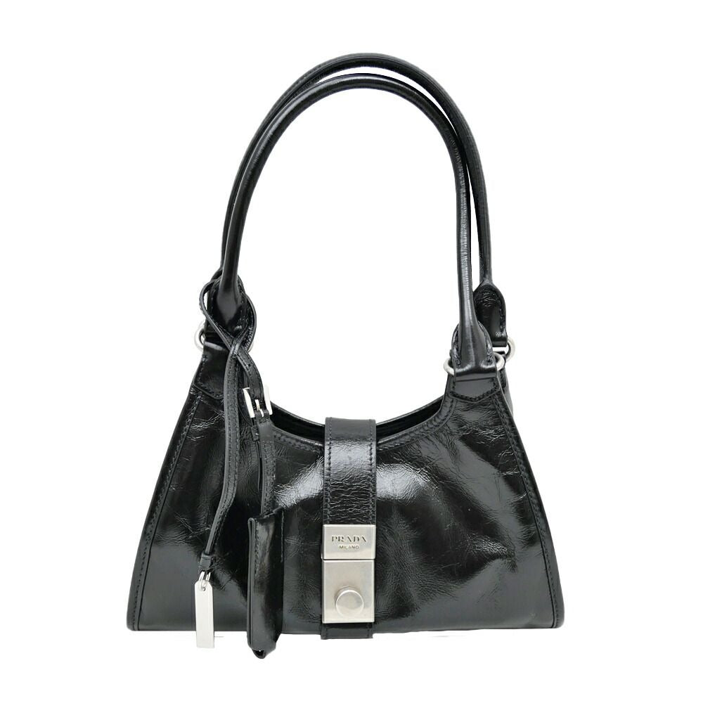 Prada Small Leather Tote Black Hand Silver Others