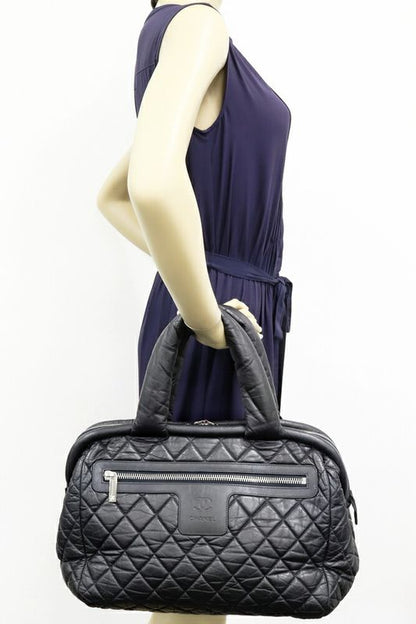 Chanel Hand Tote Bag Boston Bag Coco Cocoon Boston Leather Black X Bordeaux