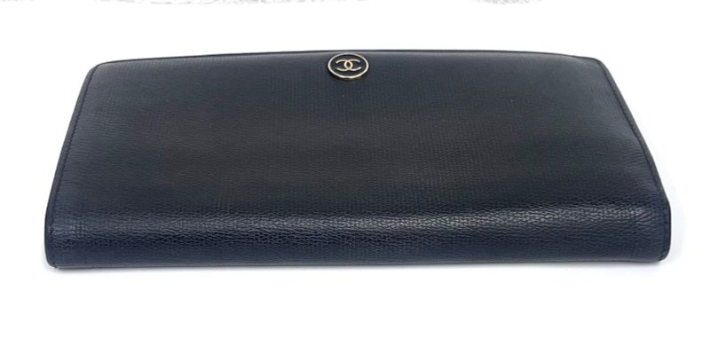 Chanel Long Wallet Coco Button Bifold Wallet Black Leather 60bs190