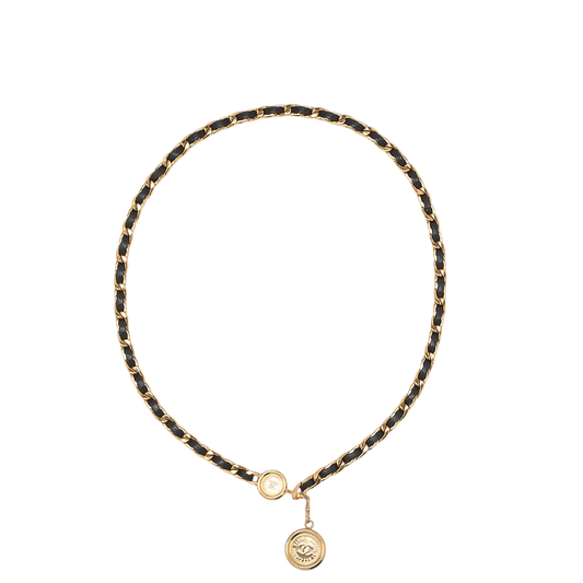 Chanel Coco Mark Chain Belt GP X Leather Black X Gold (gold Plated) Earring