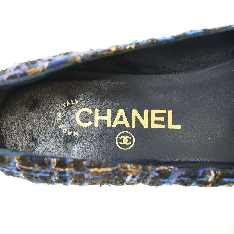 Chanel Ballerines Glitter Toe Tweed Flat Ballerina Shoes G27760 Navy 37