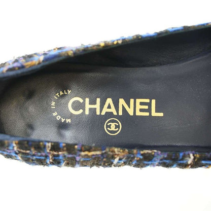 Chanel Ballerines Glitter Toe Tweed Flat Ballerina Shoes G27760 Navy 37