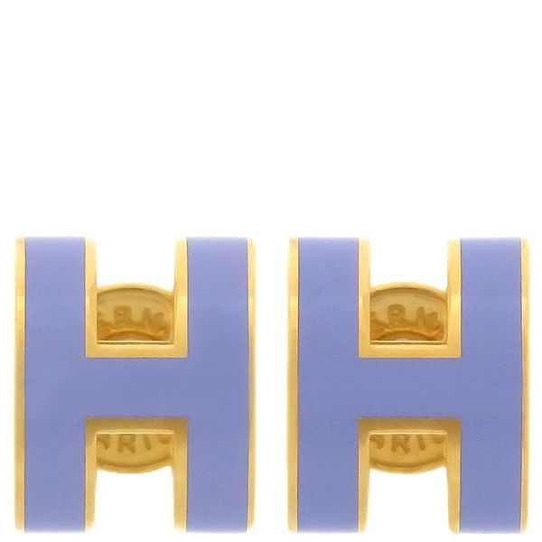 Hermes Earrings Pop Ash Hearrings Mini GP Enamel Lilac and Gold Hardware Hshape