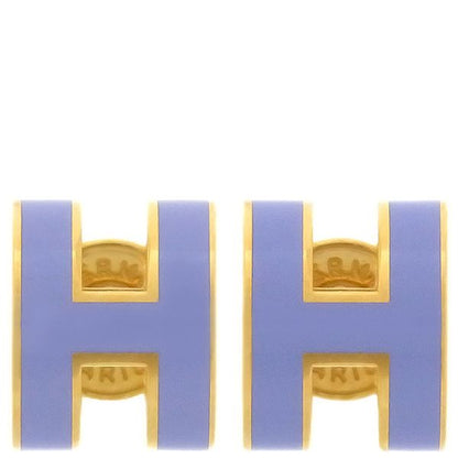 Hermes Earrings Pop Ash Hearrings Mini GP Enamel Lilac and Gold Hardware Hshape