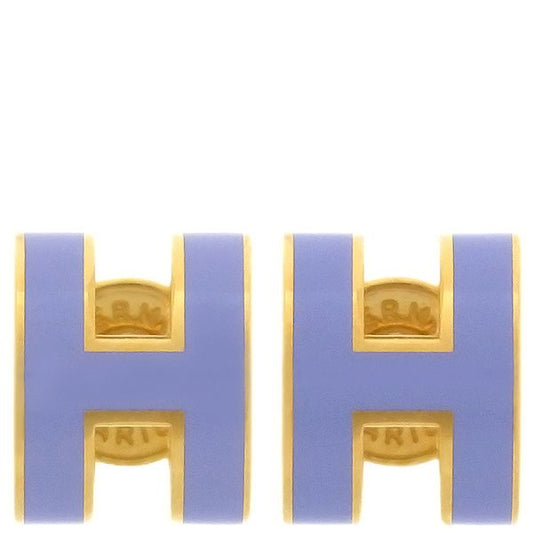 Hermes Earrings Pop Ash Hearrings Mini GP Enamel Lilac and Gold Hardware Hshape