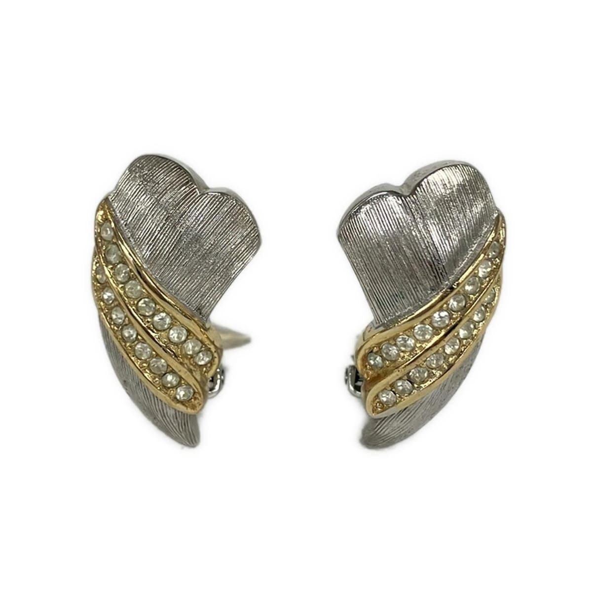 Dior Earrings Silver Gold Clear Line Stone