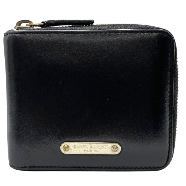 Saint Laurent Paris Fold Wallet Compact Round Zipper Leather