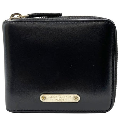 Saint Laurent Paris Fold Wallet Compact Round Zipper Leather