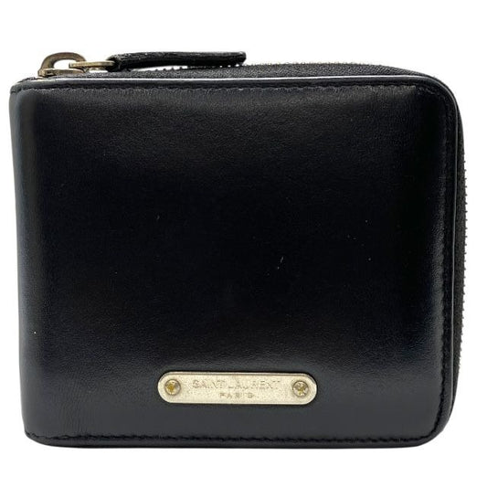 Saint Laurent Paris Fold Wallet Compact Round Zipper Leather