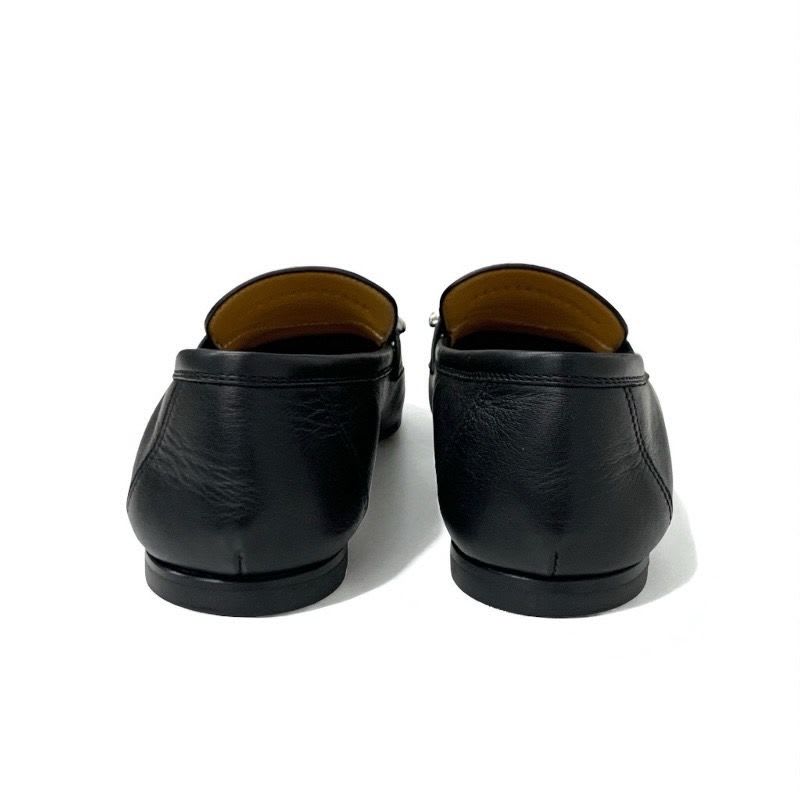 Hermes Colette Loafer Leather Shoes Black Silver Moccasin Flat