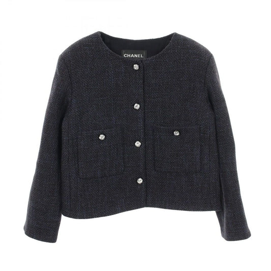 Chanel Collarless Jacket Bijou Button Tweed Wool