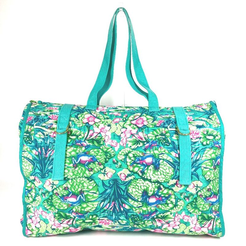 Hermes Shoulder Bag FROG Floral Flower Cotton Green
