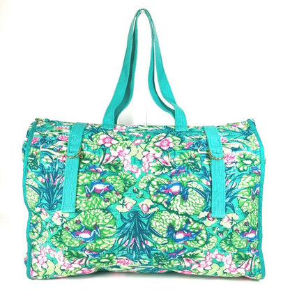 Hermes Shoulder Bag FROG Floral Flower Cotton Green