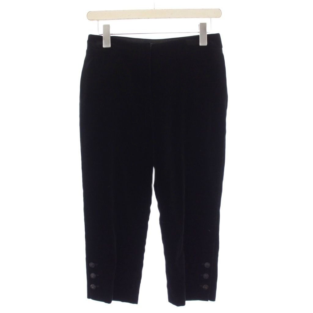 Chanel Pants Cropped Velour CC Logo Button 34 Black YM