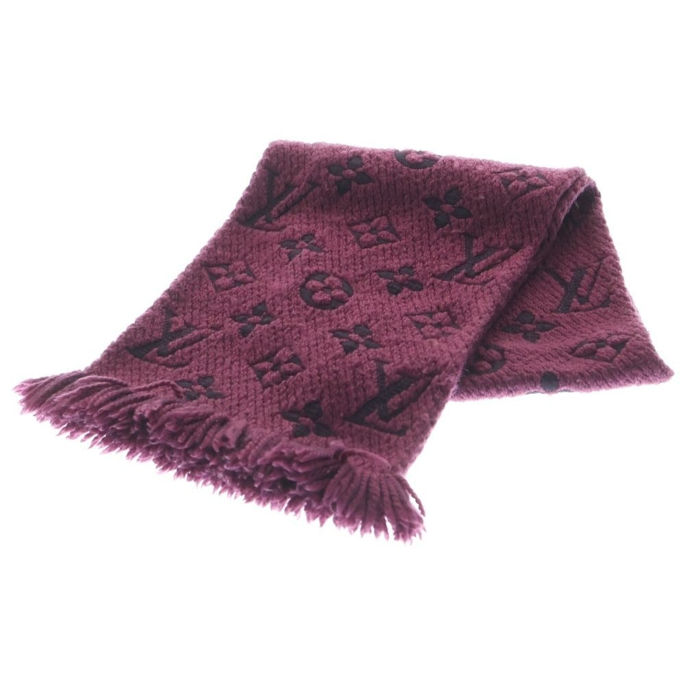 Louis Vuitton Monogram Logomania Scarf Fringe Muffler Wine Red