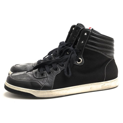 Gucci Shoes Sneakers High Cut Men Cotton Canvas Leather Black