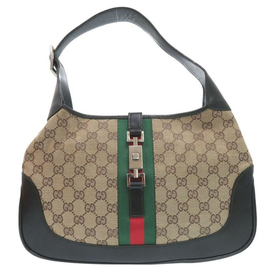 Gucci Jack Line Shoulder Bag 001 GG Canvas Leather Beige