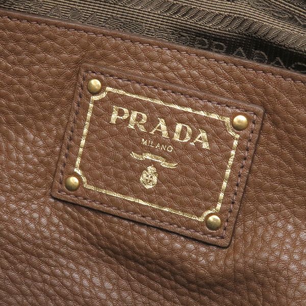 Prada 2way Bag Metal Logo Leather Paliss Andro Gold Hardware Brown Vitello Daino