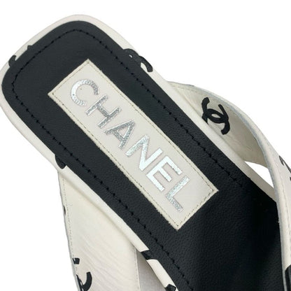 Chanel Sandals Shoes Leather White Black Thong Sandals Flat Sandals Heremark