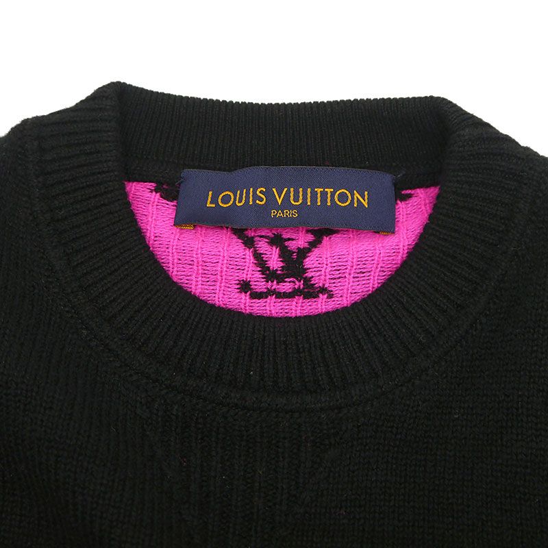 Louis Vuitton Cashmere Knit Size S Black And Pink Monogram Pattern On Back