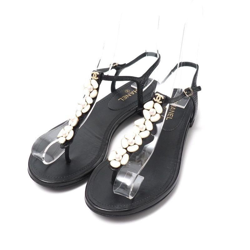 Chanel Sandals Size 35 C Thong Ankle Strap Shoes CC Coco Mark Imitation