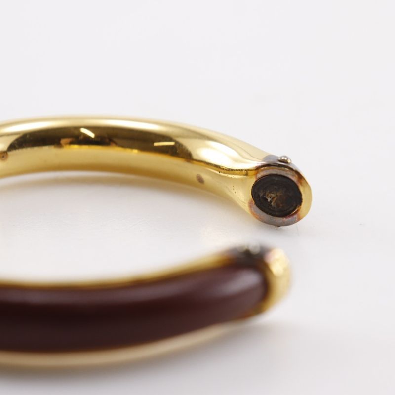 Hermes Vintage Gold Plated And Leather Brown Ladies 36.3g Bangle