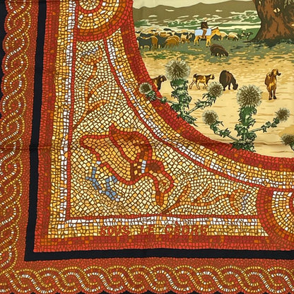 Hermes Carre 90 SOUS LE Cedre Silk Scarf Under Himalayan Cedars Black