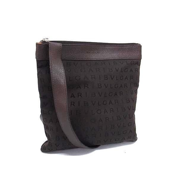 Bvlgari Shoulder Bag Logomania Brown Canvas Leather Silver Hardware