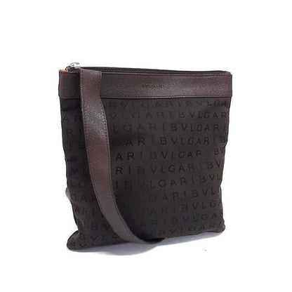 Bvlgari Shoulder Bag Logomania Brown Canvas Leather Silver Hardware