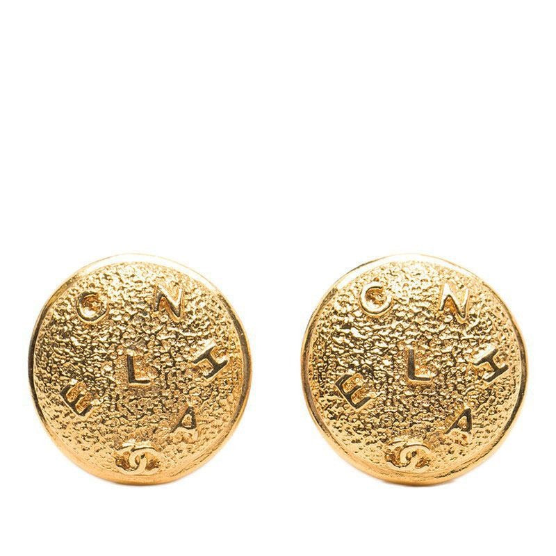Chanel Logo Earrings Round Gold Plated