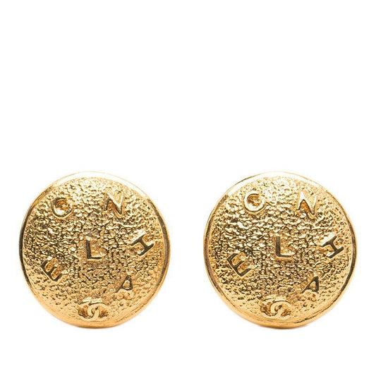 Chanel Logo Earrings Round Gold Plated