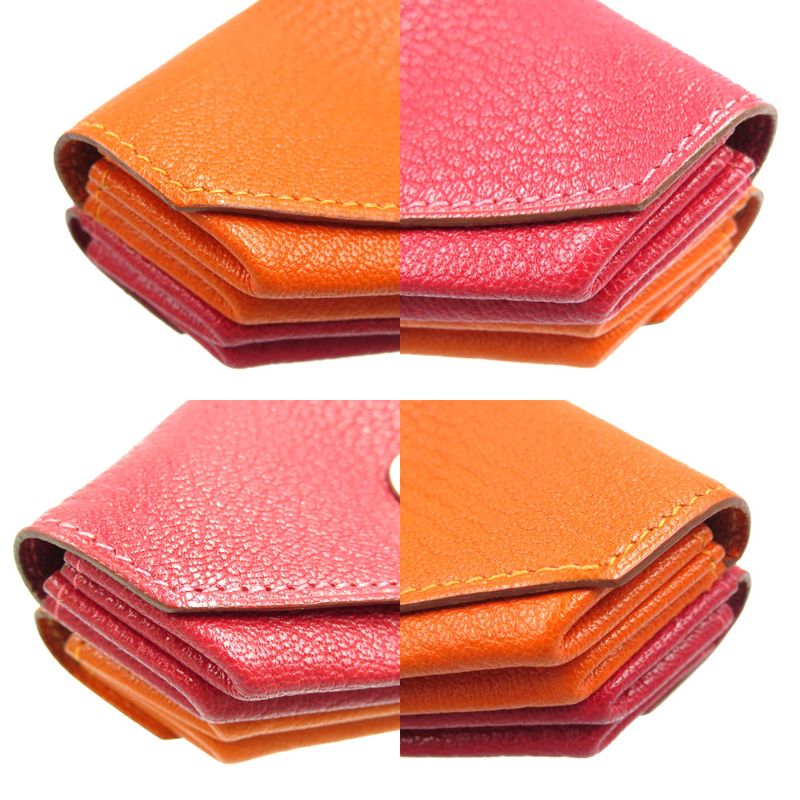 Hermes Le Caran Uit LE48 G Engraved Chevre Silver Hardware Red Orange Coin Case