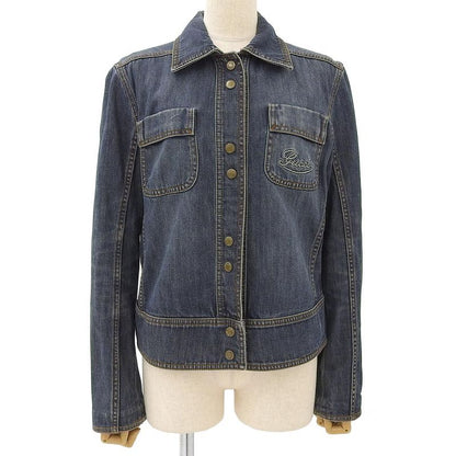 Gucci Western Logo Embroidery Sherry Leather Patch Denim Jacket Damaged 44 S