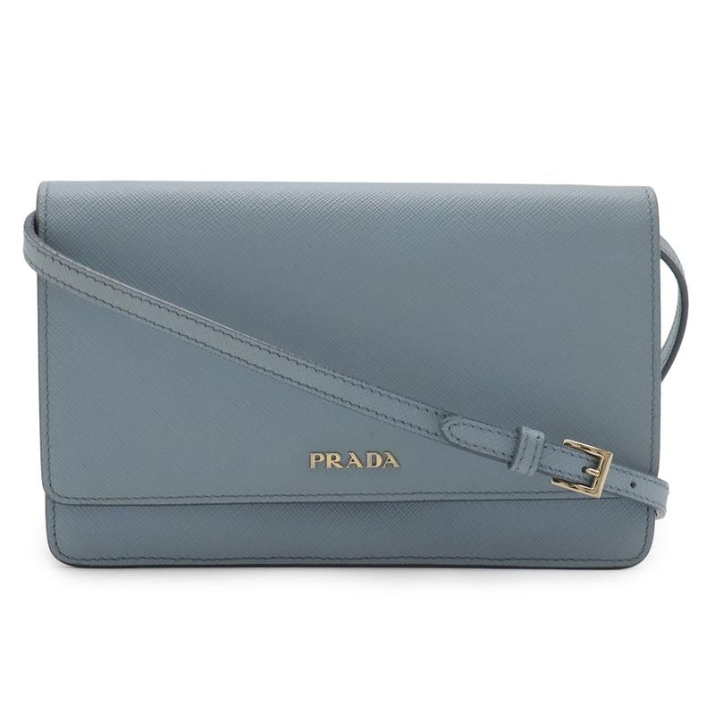 Prada Saffiano Shoulder Wallet Bag 2-Way Clutch Leather Light Blue
