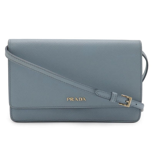 Prada Saffiano Shoulder Wallet Bag 2-Way Clutch Leather Light Blue