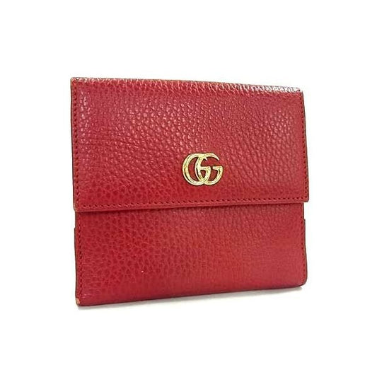Gucci Wallet GG Marmont Red Leather W Hook Bifold