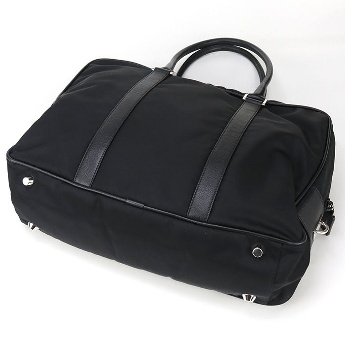 Prada Business Bag Va0702 Briefcase Nylon Saffiano Leather Men's