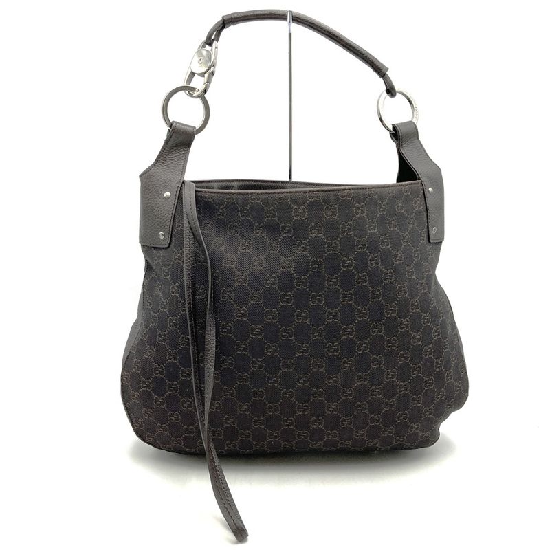 Gucci 179777 Shoulder Bag Brown GG Pattern Denim Women Men Fashion