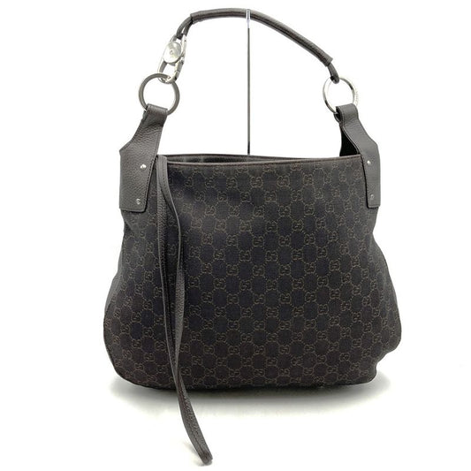 Gucci 179777 Shoulder Bag Brown GG Pattern Denim Women Men Fashion