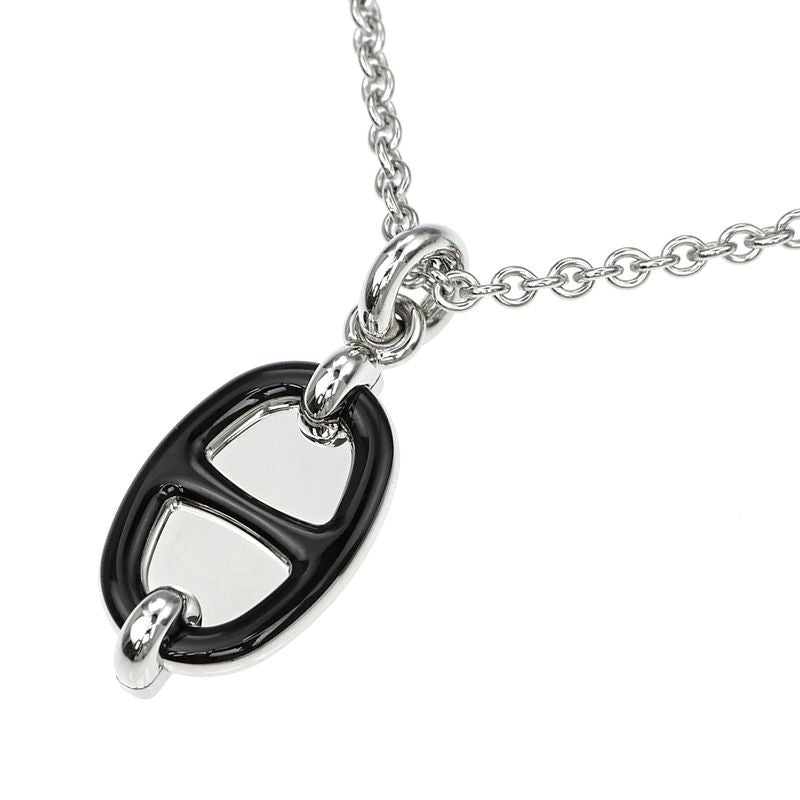 Hermes Necklace Mini Maillon PM Black Silver-color- Chaine D'ancre