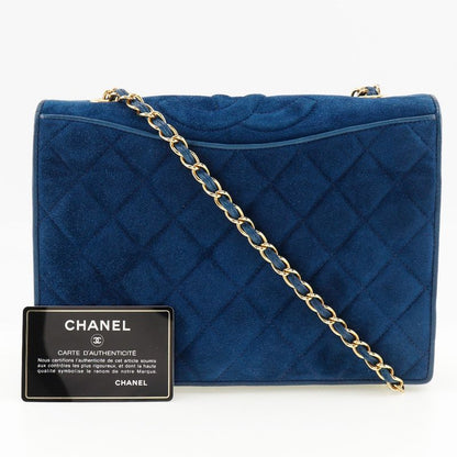 Chanel Chain Shoulder Matelasse Vintage Suede Blue Ladies Shoulder Bag